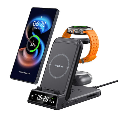 Carregador sem fio SwanScout 703S para Samsung S25 Ultra S24 Z Fold 7 Z Flip 7 Estação de carregamento para Galaxy Watch 8 7 para Buds 3 pro