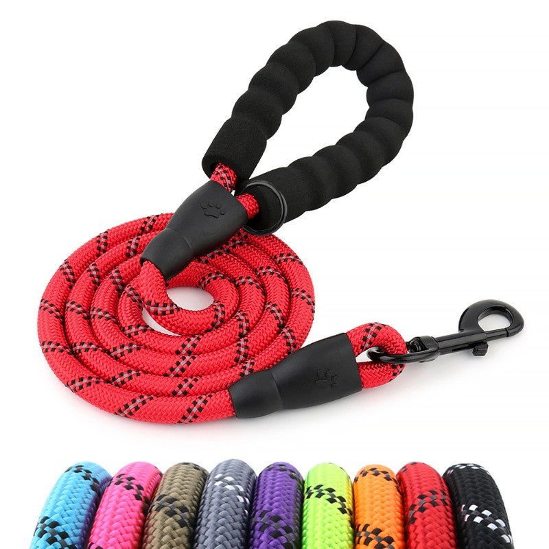 Coleira redonda de nylon reflexivo de seda para cães de médio e grande porte, corda de puxar para passear com cães