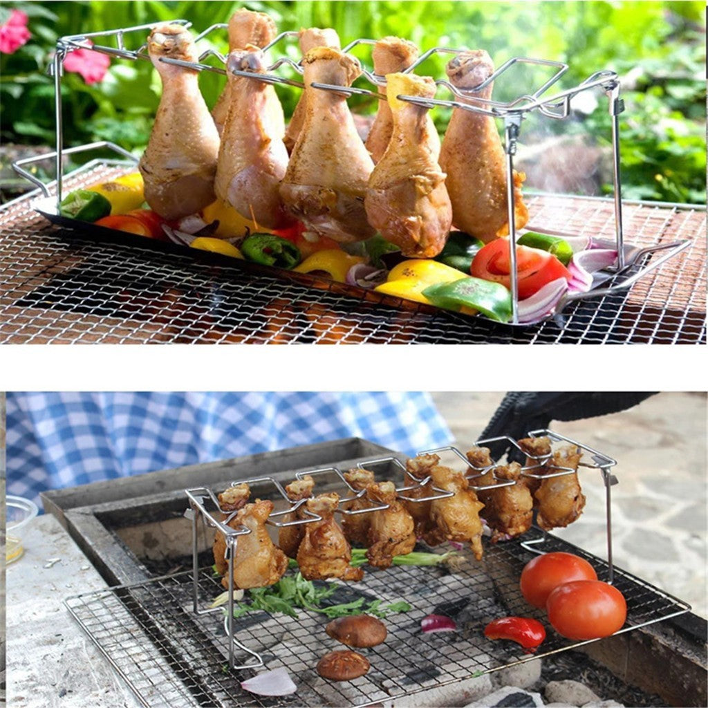 Folded Roast Rack Roast Chicken Leg Rack Chicken Wing Leg Rack Grilling BBQ Non-Stick Barbecue Rib Stainless Steel