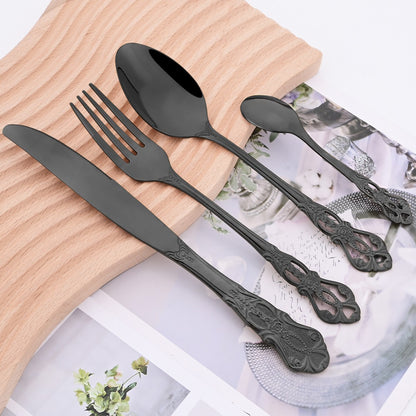 Mirror 24Pcs Vintage Dinnerware Set Stainless Steel Cutlery Set Knives Fork Teaspoon Tableware Kitchen Flatware Silverware Set