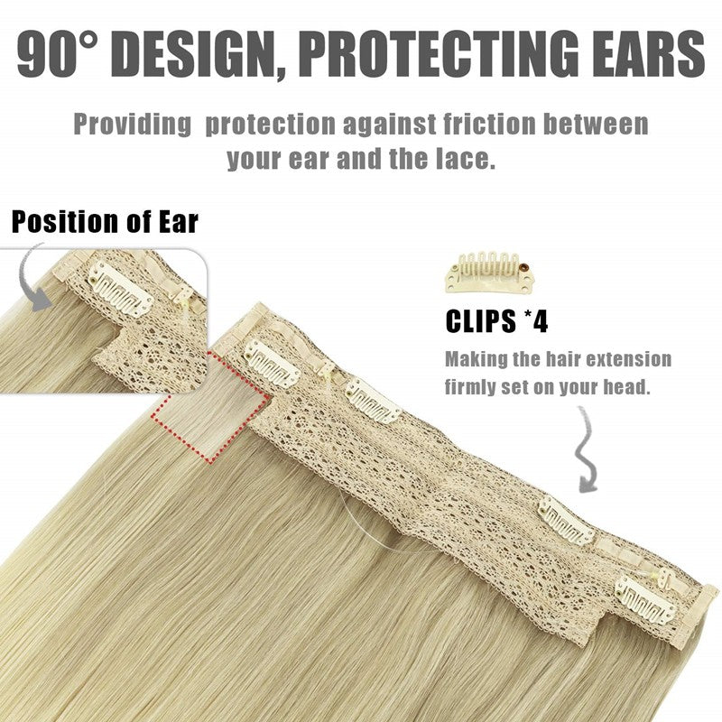 Cabelo Humano Liso de Extensão com Fio para Mega Hair, Linha de Pesca, Fusão Natural de Extensões de Cabelo com Clipes, Trama de Extensões para Mulheres