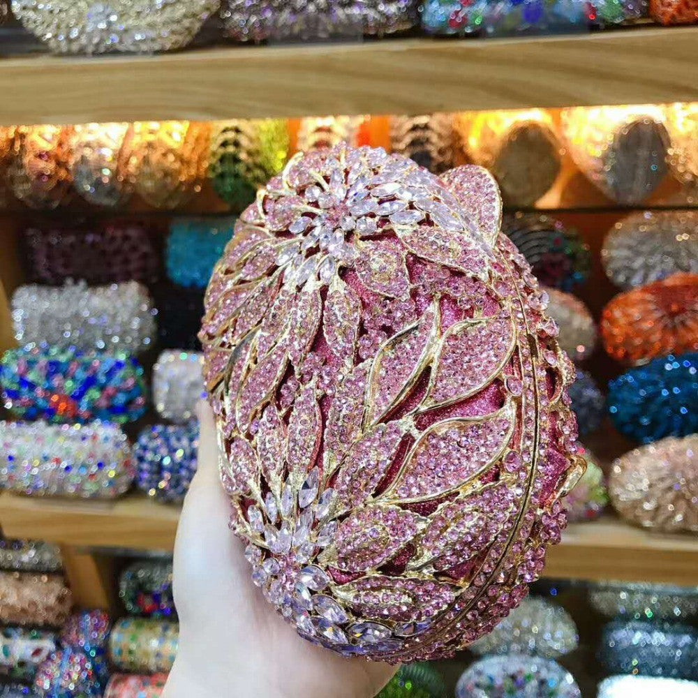 XIYUAN women red/pink/blue/gold/silver Hollow Out Flower Birthday party Crystal Evening bag Clutch purse Minaudiere Handbags