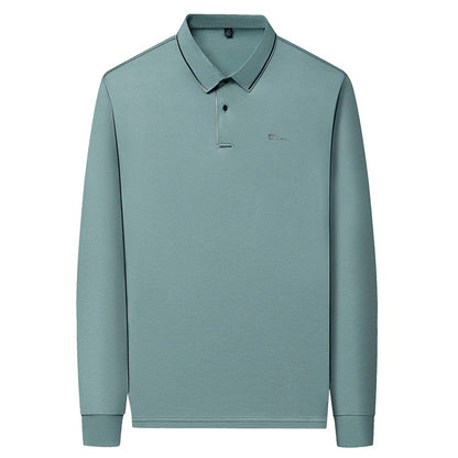 New Men's Business Casual Long Sleeved Shirt with Badge Solid Color Polo Shirt Fashionable Breathable Comfortable Versatile Top