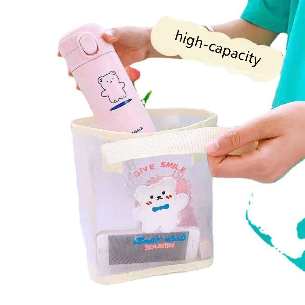 INS Cute Bear Cosmetic Bag Women Fashion Handbag Transparent Mesh Makeup Case Summer Convenient Swimming Outdoor Beach Bag