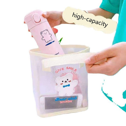 INS Cute Bear Cosmetic Bag Women Fashion Handbag Transparent Mesh Makeup Case Summer Convenient Swimming Outdoor Beach Bag