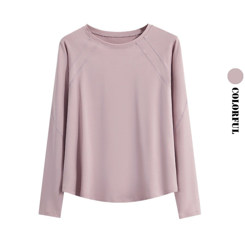 DRUR Women Long Sleeve Yoga Shirt Quick Dry Breathable Workout Top O-Neck Lightweight Pilates Running Tee Activewear Gym Clothes