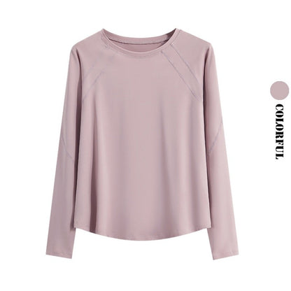 DRUR Women Long Sleeve Yoga Shirt Quick Dry Breathable Workout Top O-Neck Lightweight Pilates Running Tee Activewear Gym Clothes