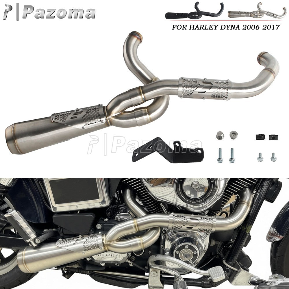 Pazoma 2-in-1 Exhaust Muffler Motorcycle Stepped Exhausts System For Harley Dyna Low Rider Street Fat Bob Super Wide Glide 06-17