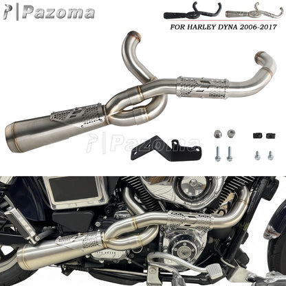 Pazoma 2-in-1 Exhaust Muffler Motorcycle Stepped Exhausts System For Harley Dyna Low Rider Street Fat Bob Super Wide Glide 06-17