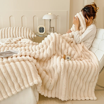 Luxury Soft Faux Rabbit Fur Throw Blanket Fluffy Warm Solid Color Plush Blanket for Sofa Bed Single Double Spring Autumn Plaid