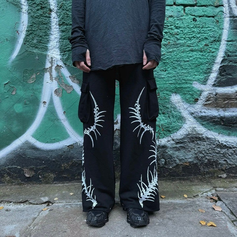 2025 Tendência Moda Rua Punk Hip-hop Calça Solta Masculina Retrô Harajuku Y2K Versátil Calça Casual Feminina Oversized