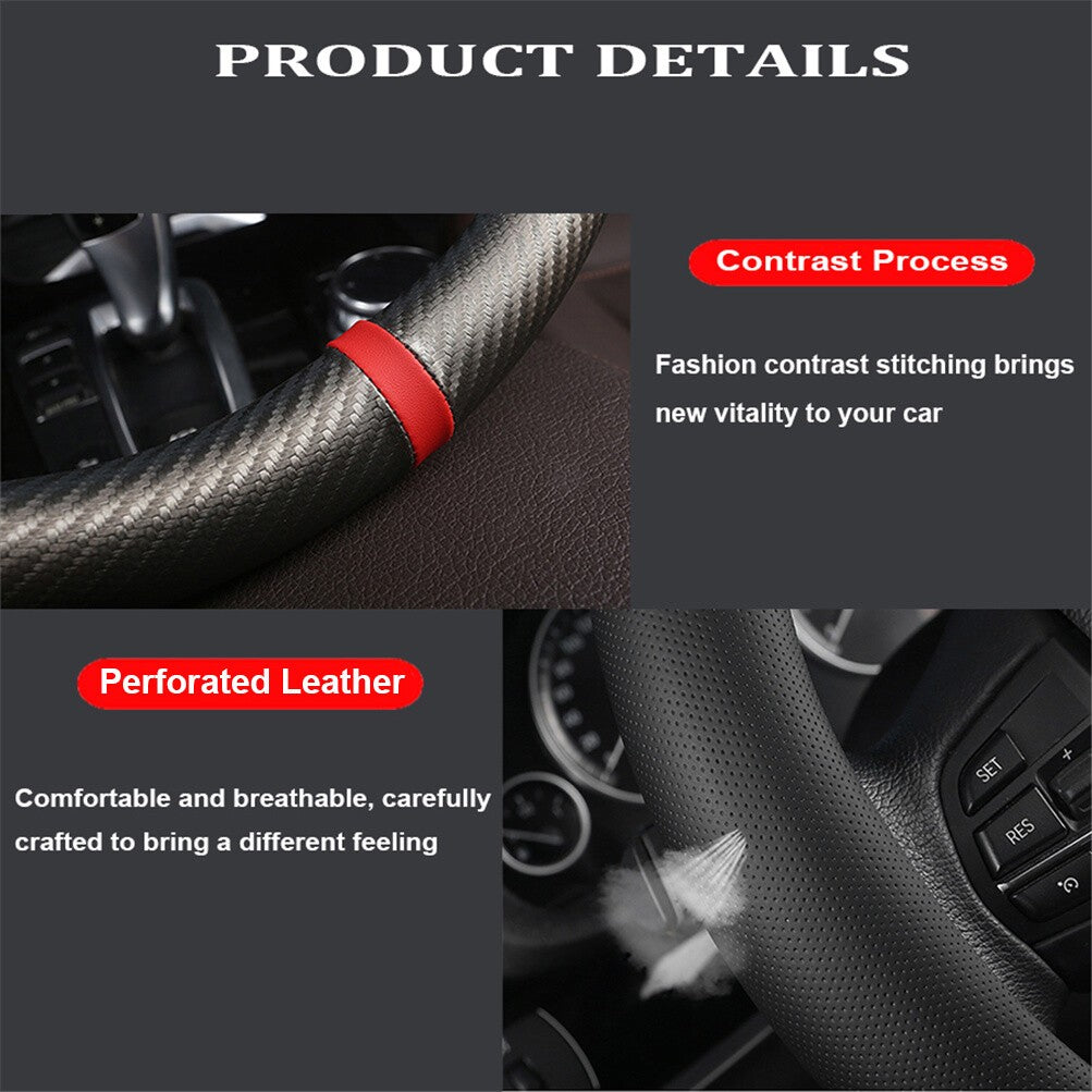 Capa para Volante de Carro em Couro Preto 15'' Respirável Antiderrapante Proteção Automotiva Formato O