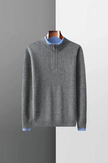 New Men Knitted Half Zipper Style Pullover Pure Australian Wool Sweater Splicing Edge Decoration High quality Thicken Warm Tops