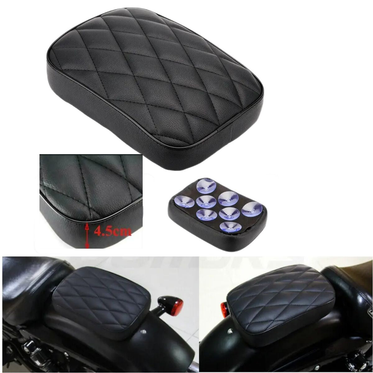 Almofada de ventosa traseira para passageiro de motocicleta com 8 ventosas, almofada de assento retangular para passageiro, para Harley 883 1200 Choppers Bobber