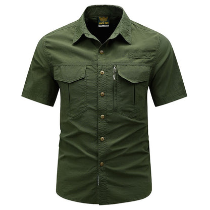 Summer Men Short Sleeve Cargo Breathable Shirt Man Casual Tactic Multi Pocket Shirts Men Outdoor Hike Safari Work Shirt Top Polo
