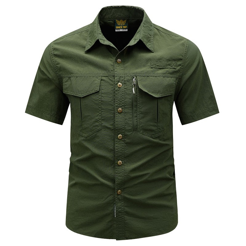 Summer Men Short Sleeve Cargo Breathable Shirt Man Casual Tactic Multi Pocket Shirts Men Outdoor Hike Safari Work Shirt Top Polo