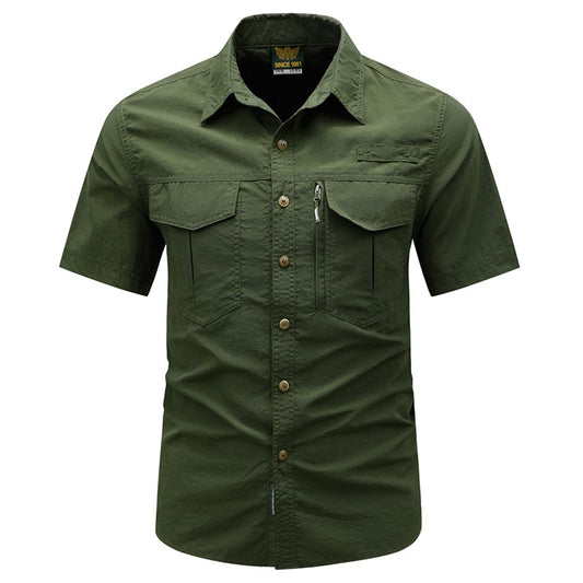 Summer Men Short Sleeve Cargo Breathable Shirt Man Casual Tactic Multi Pocket Shirts Men Outdoor Hike Safari Work Shirt Top Polo