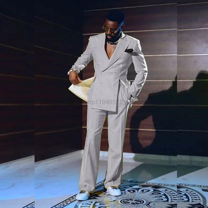 Men's 2-Piece Smoking Tuxedo Casual Double-Breasted Blazer Fitted Wedding Attire for Graduation Parties Moda Style