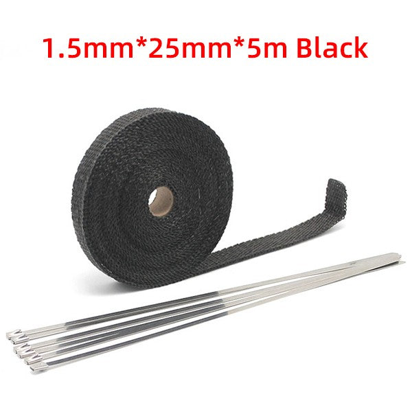 Motorcycle Exhaust Heat Shield Thermal Tape Heat Wrap Fiberglass With Stainless Ties for Motocross ATV 2.5cm*5M Protection Moto