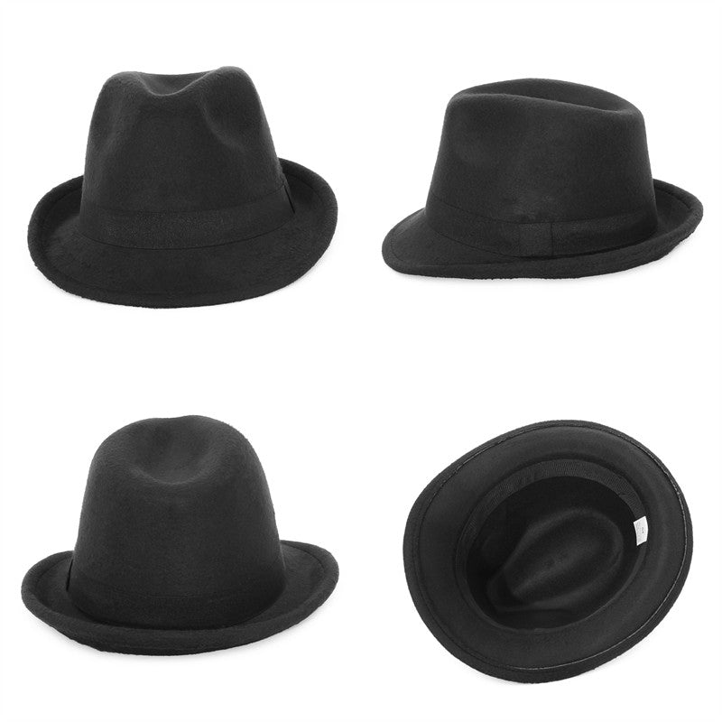 Vintage Kids Rolled Brim Trilby Hat for Boys Girls Child Fedora Hat Autumn Winter Felt Jazz Cap