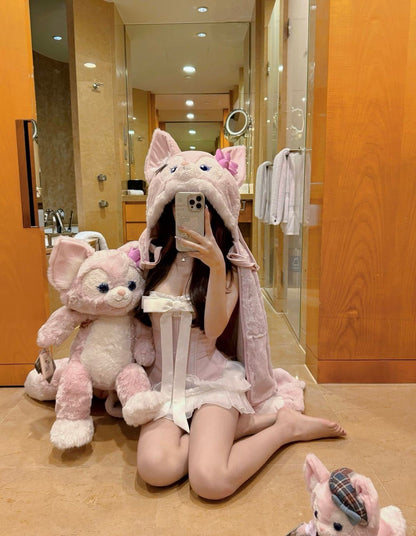 2025 Disney Lina Bell Cobertor com Capuz Desenho Animado Anime Manta Engrossada de Flanela para Dormir, Soneca, Uso Interno, Quente, Costurada, Presentes para Meninas