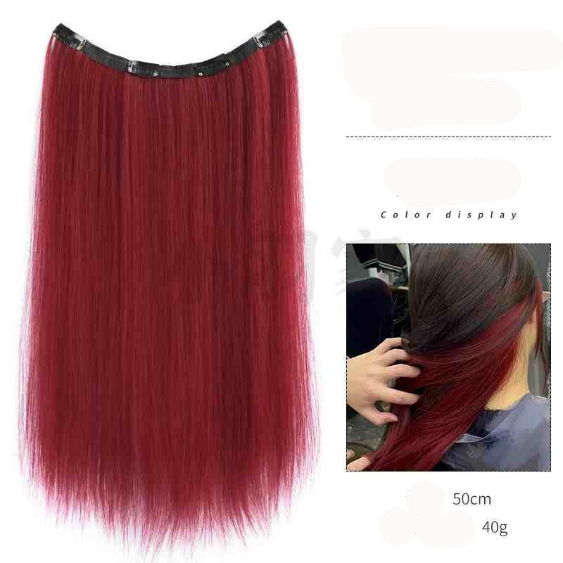 Extensões de Cabelo Sintético em V de uma Peça com 4 Clips Cabelo Liso Longo Peruca Cor 50CM Cabelo Falso Natural