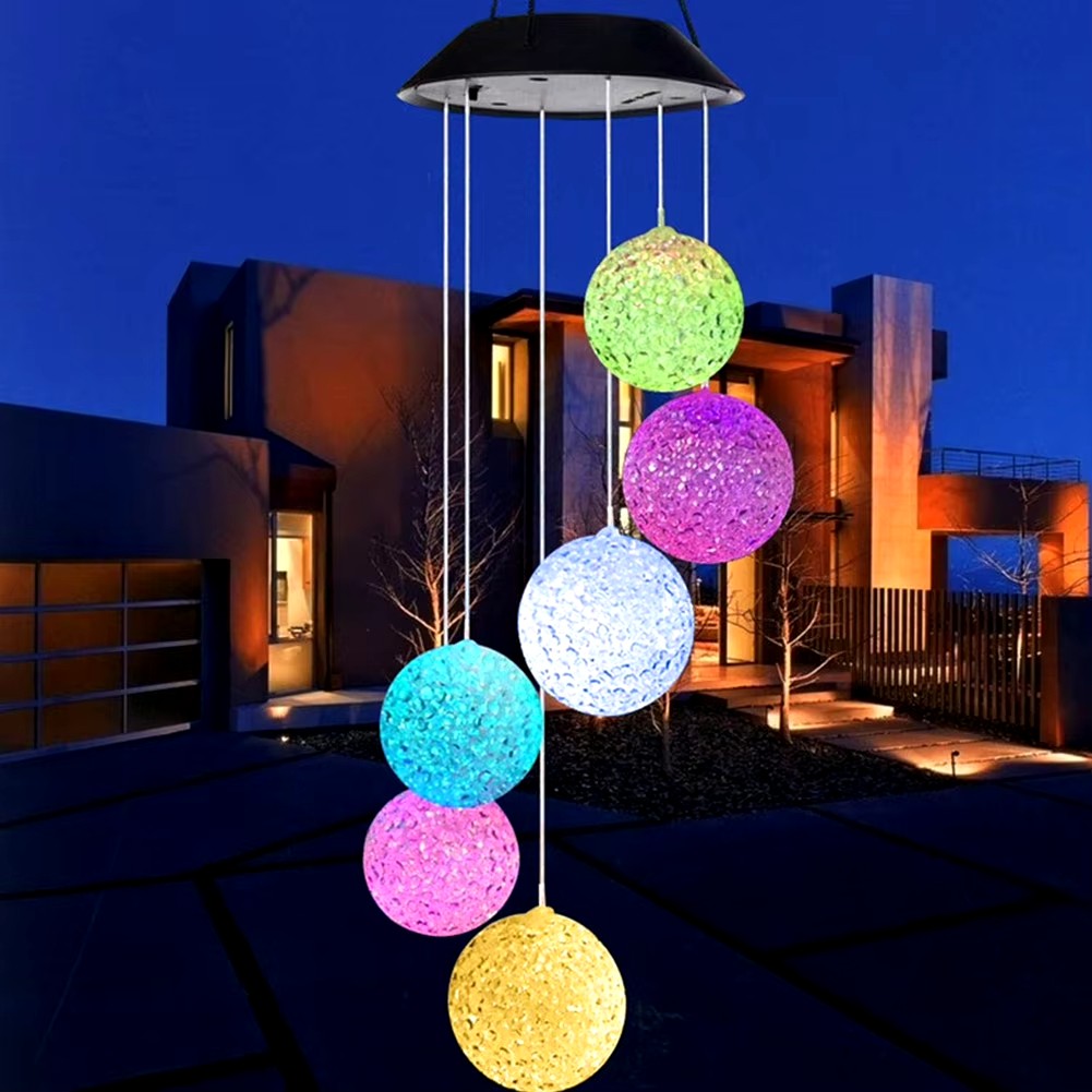 1PC LED Solar Powered Outdoor Solar Round Wind Chime Lamp Garden Lawn Landscape Light Garden Decoration Lights Birthday Gifts