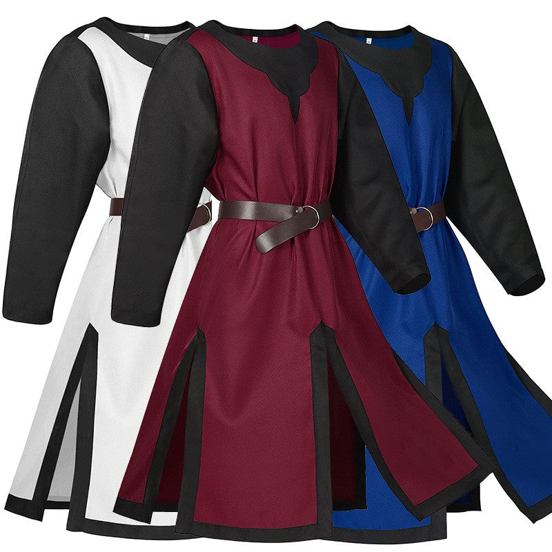 2025 Euro-Usa Fashion Halloween Steampunk Vintage Costume for Men & Women,Unisex Medieval Split Patchwork Robe Jacket with Belt