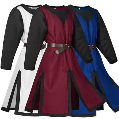 2025 Euro-Usa Fashion Halloween Steampunk Vintage Costume for Men & Women,Unisex Medieval Split Patchwork Robe Jacket with Belt