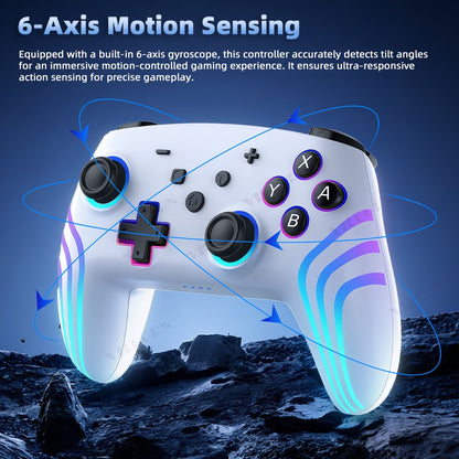 Wireless Gamepad For Switch 2 Pro Controller with Thumbstick Caps RGB Light 6-Axis Gyro Motion Sensing Vibration Joystick for PC