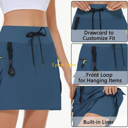 U2JB Fashion Workout Skirt Moisture Skort Elastic Waist Functional Pocket Design