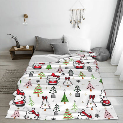 Christmas Hello Kitty Blankets Quality Warm Throw Blanket Winter Travel Office Couch Bed Graphic Bedspread