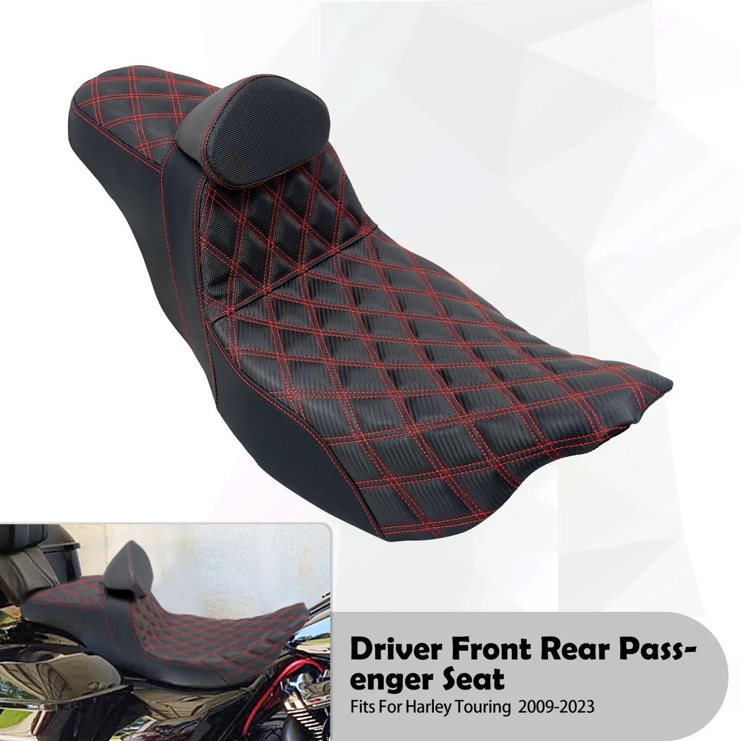 Assento 2 Lugares Moto Garupa Com Encosto Ajustável Almofada Para Harley Touring Electra Road Glide 09-23 Assento De Couro