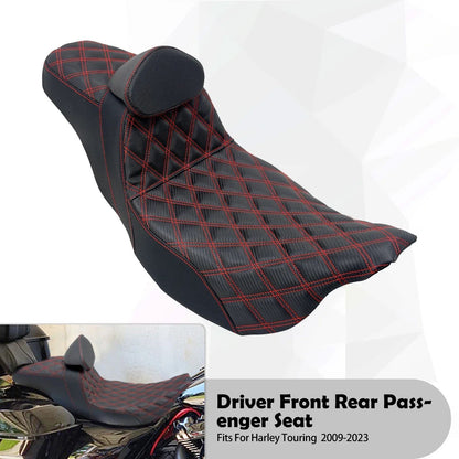Assento 2 Lugares Moto Garupa Com Encosto Ajustável Almofada Para Harley Touring Electra Road Glide 09-23 Assento De Couro