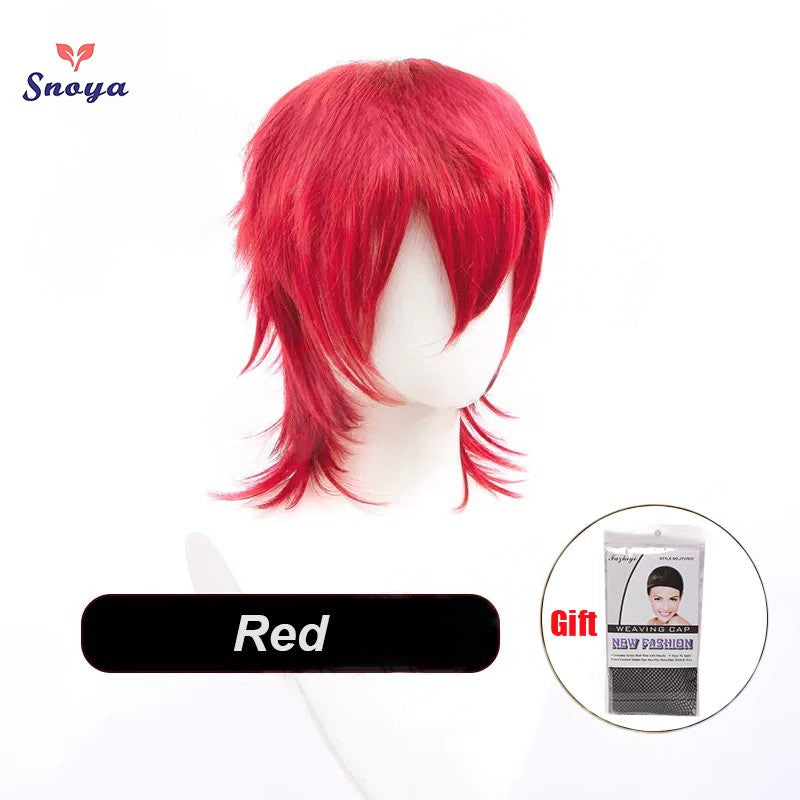 Perucas Curtas Sintéticas Snoya com Franja Corte Pixie Peruca Desfiada para Festa Cosplay para Homens e Mulheres Rosa Vermelho Verde Roxo Estilo Coreano Peruca Masculina