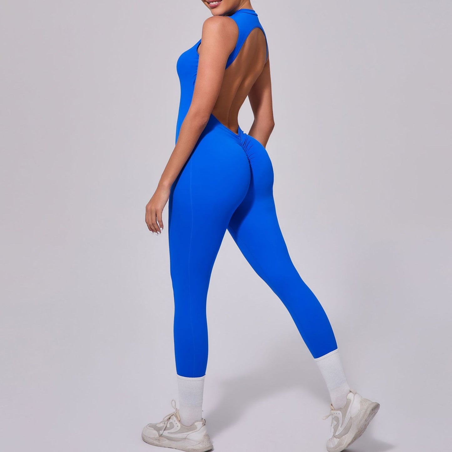 Seamless Yoga Jumpsuits Sports Fitness Hip-lifting Short-sleeved Backless One-piece Workout Gym Leggings Tracksutis for Women