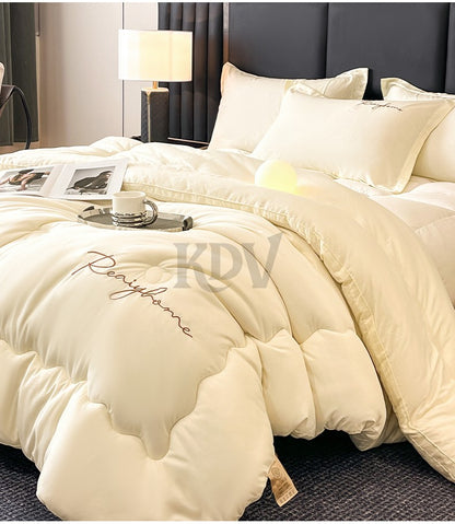 Edredom Acolchoado de Alta Qualidade para Outono/Inverno, Queen Size, Macio, Fofo, Enchimento de Edredom, Letra Bordada, Acolchoado Grosso e Quente para Cama