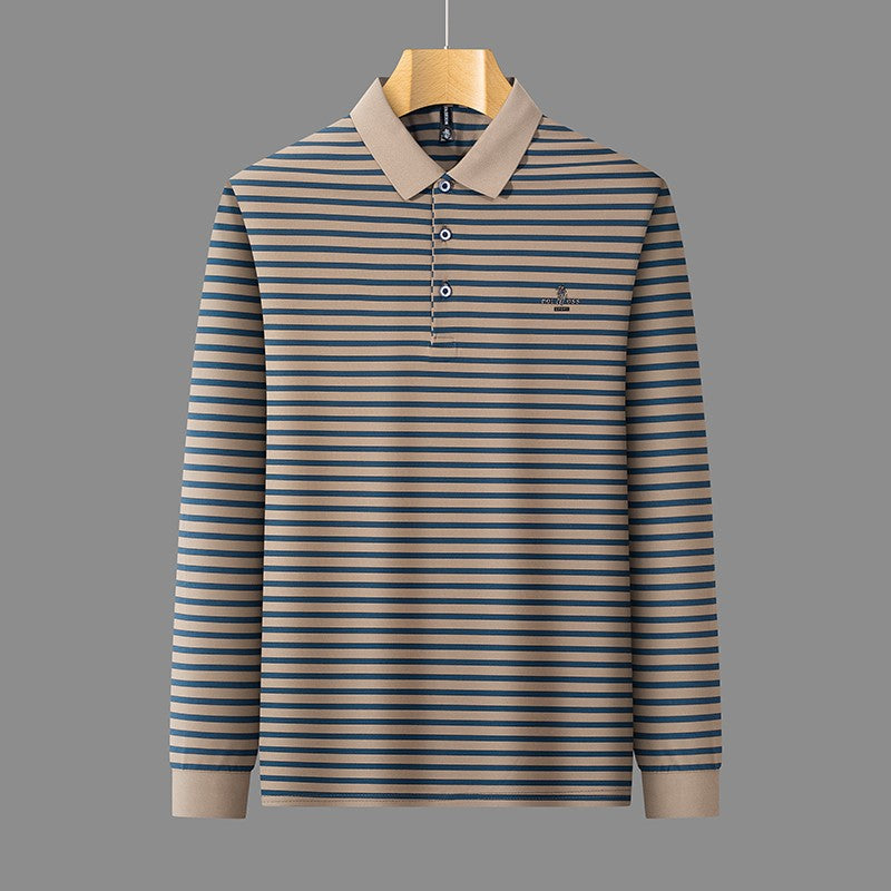 2025 New Lapel Striped T-shirt Men's Long Sleeved Spring and Autumn New Top Casual Polo Shirt Men