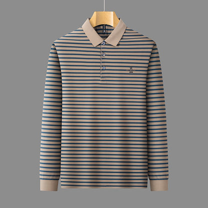 2025 New Lapel Striped T-shirt Men's Long Sleeved Spring and Autumn New Top Casual Polo Shirt Men