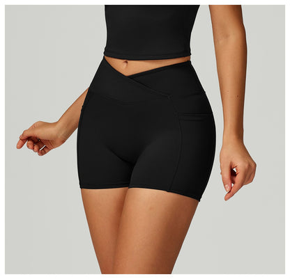 Cycling Shorts Cross Waist Head Yoga Shorts High Waist Workout Fitness Lift Butt Fitness Tights Gym Running Body Shaper Pants