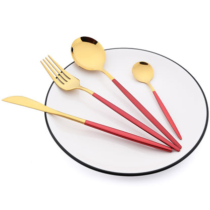 24Pcs Dinnerware Set Stainless Steel Tableware Knife Fork Tea Spoon Cutlery Set Multiple Colour Silverware Kitchen Flatware Set