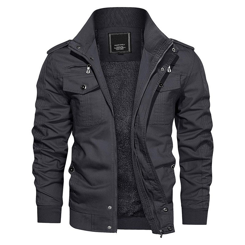 MAGCOMSEN Men's Fleece Jackets Windbreaker Coats Fall Winter Thermal Bomber Jackets Multi-pockets Stand Collar Motorcycle Jacket