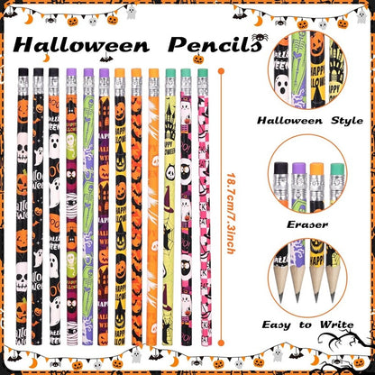 12/24Pcs Skull Goost HB Writing Pencils Stationery Gift for Halloween Party Favors Goodie Bag Fillers Trick or Treat Supplies