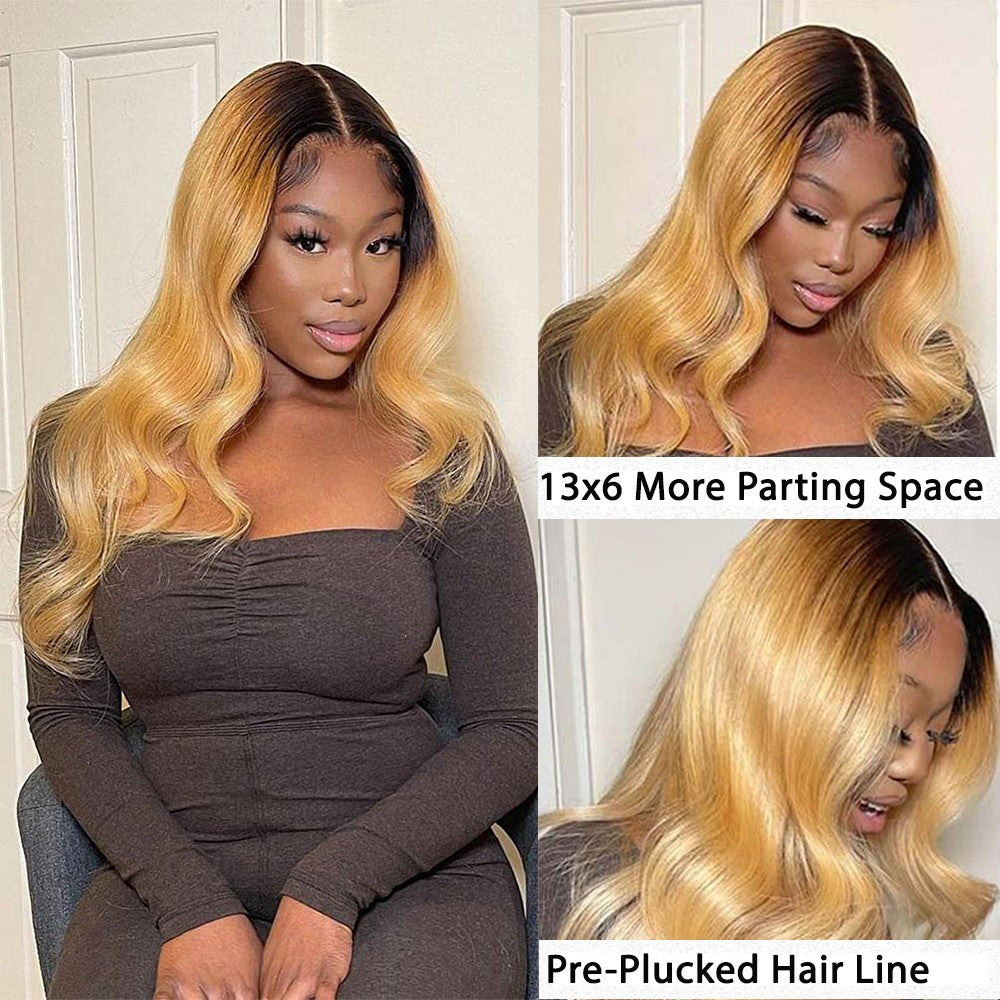 Peruca Front Lace Mel Loira Pré-arrancada 1B 27 Cabelo Humano Ombre Body Wave Peruca Front Lace Cabelo Humano 180% Bodywave Cru 30 Polegadas