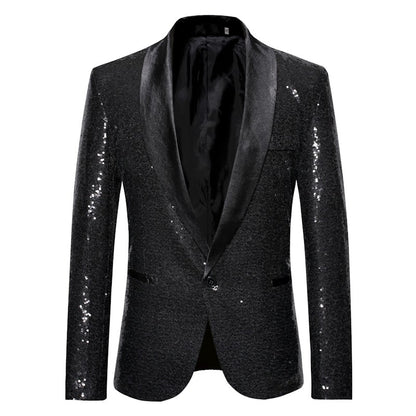 Shiny Gold Men Sequin Glitter Embellished Blazer Jacket, Nightclub Prom Suit Coats Mens Costume Homme Stage Clothes For singers