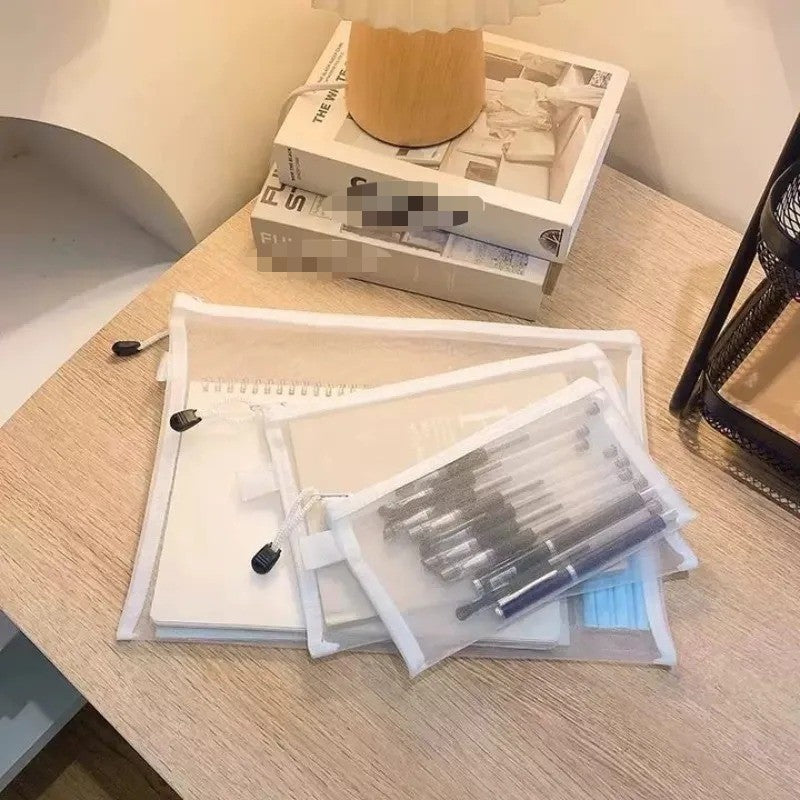 1-12pcs Mesh Zipper Pouch Student Waterproof Zip File Bag Makeup Bag School Office Supplies Miscellaneous Storage Organizer