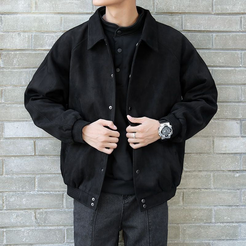 Men's Fashion Vibe Style Faux Suede Oversized Casual Jacket Autumn Streetwear Trendy Bomber with Premium Look
