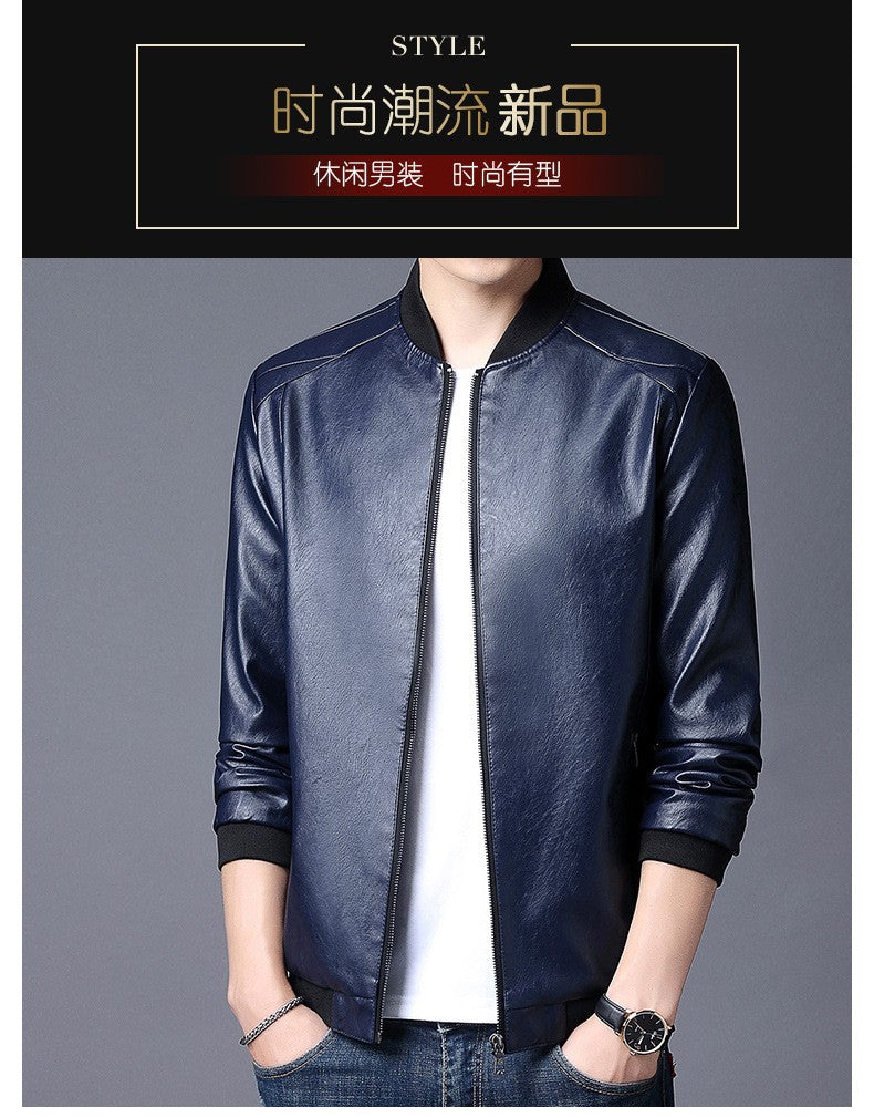Big size leather jacket men's autumn stand collar men's leather jacket fat guy leather jacket youth motorcycle leather jacket