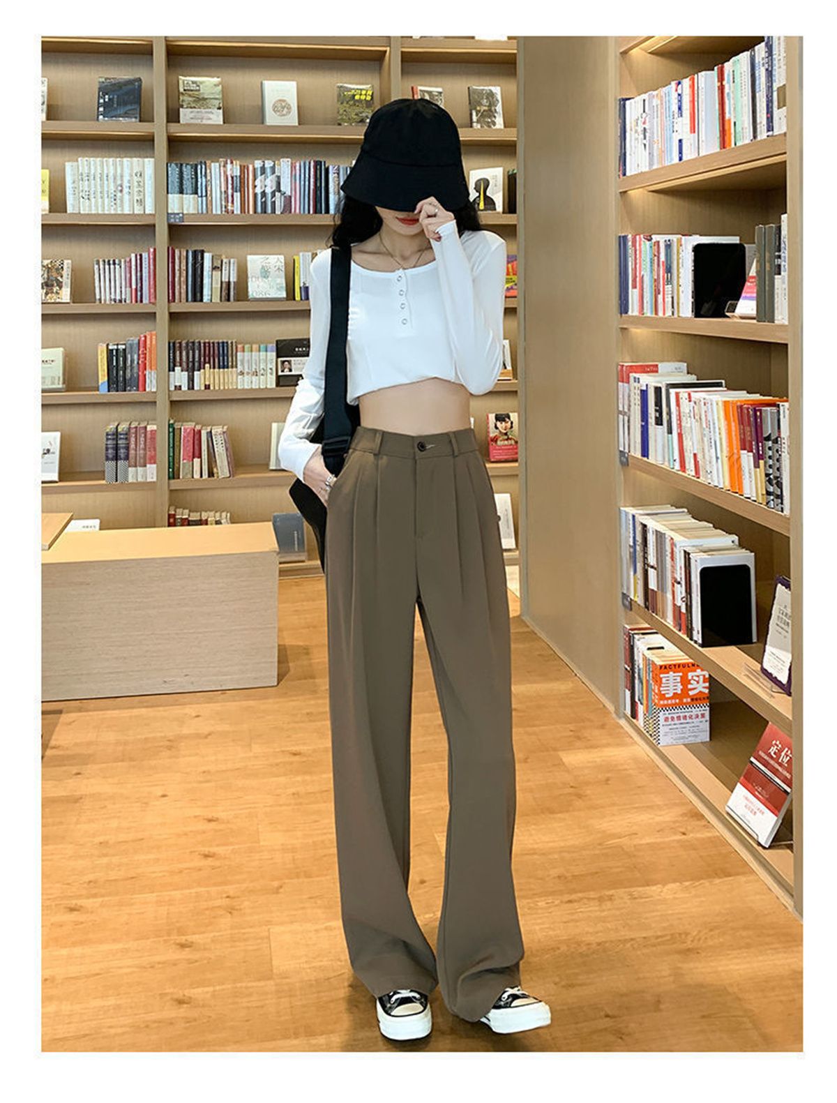 Fashion High Waist Wide Leg Pants Women Spring Fall Baggy Black Trouser Office Ladies Full Length Straight Suit Pant Outwear New