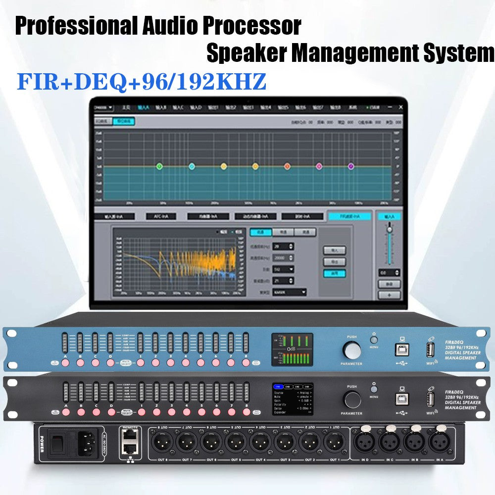 DP48X Processador de Áudio Digital Profissional 4 Entradas 8 Saídas Processador Drive Rack com RIR DEQ Sistema de Gerenciamento de Alto-falantes 192KHZ